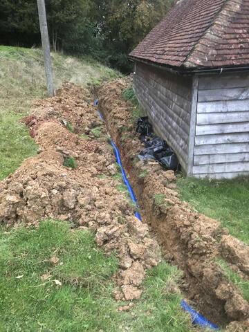Water pipework in trench to feed outbuildings